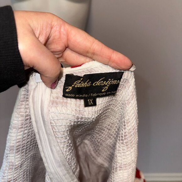 Geisha Designs Anthropologie Smocked Geo Mini Dress Red White Womens Size 1X - Picture 3 of 7